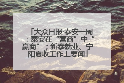 大众日报·泰安一周：泰安在“营商”中“赢商”；新泰就业、宁阳夏收工作上要闻