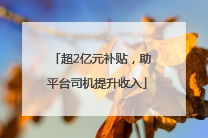 超2亿元补贴，助平台司机提升收入
